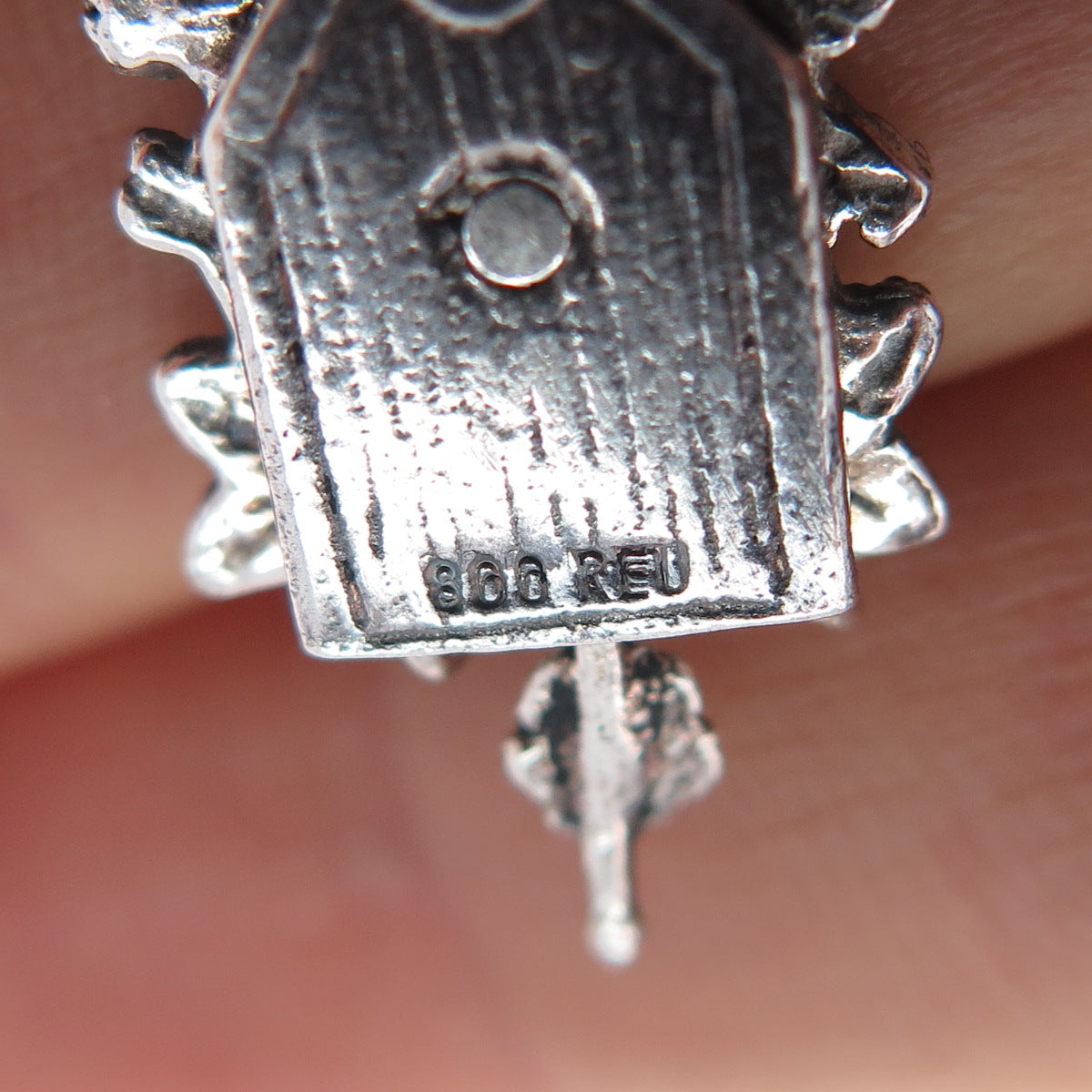 Fritz Reu & Co. 800 Silver Vintage Cuckoo Clock Oxidized Charm Pendant