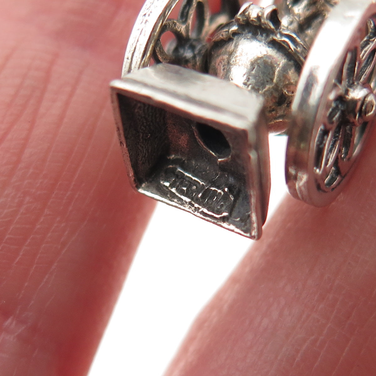 925 Sterling Silver Vintage Coffee Grinder Oxidized 3D Mini Open Charm Pendant