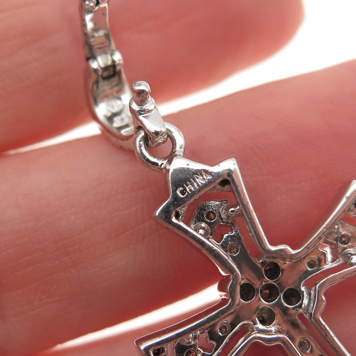 925 Sterling Silver Real Round-Cut Diamond Cross Charm Pendant