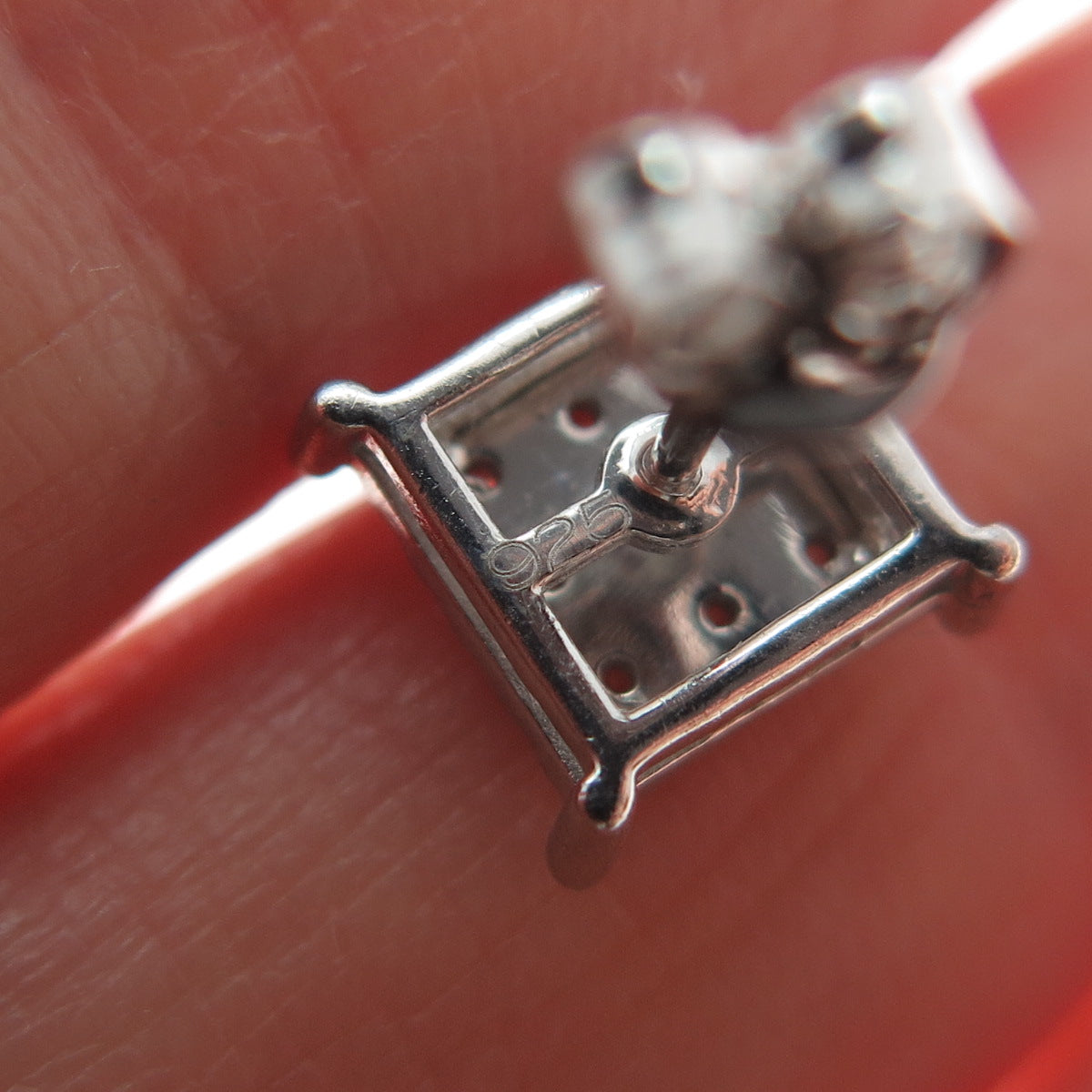 925 Sterling Silver Round-Cut Shaped C Z Sparkle Square Stud Earrings