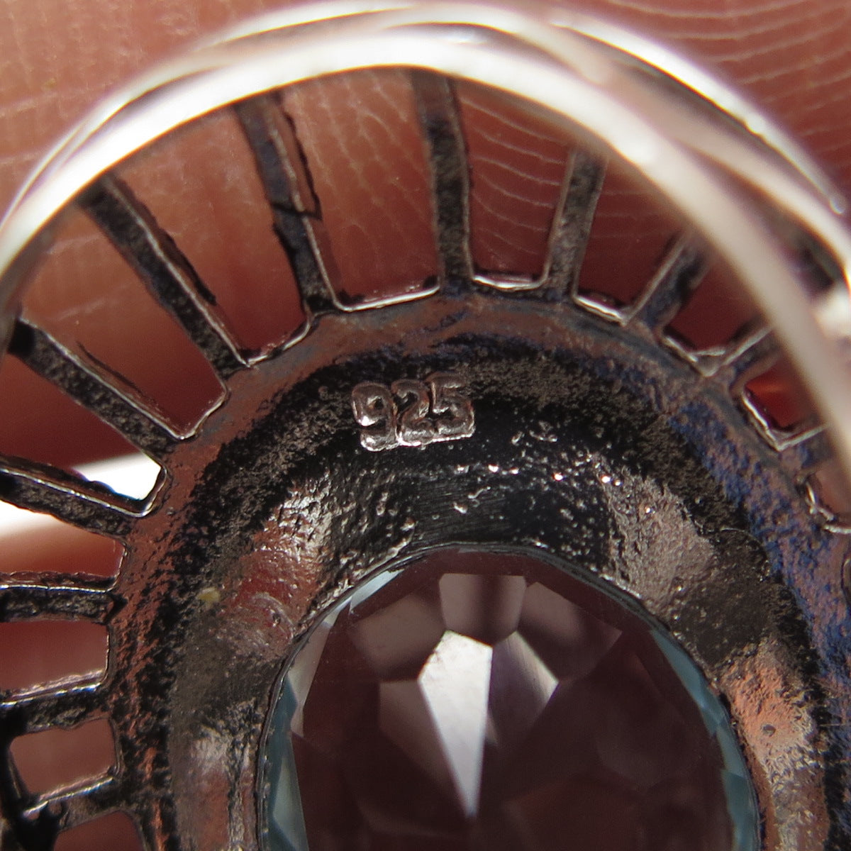 925 Sterling Silver Real Oval-Cut Blue Topaz Sunrise Oxidized Ring Size 7