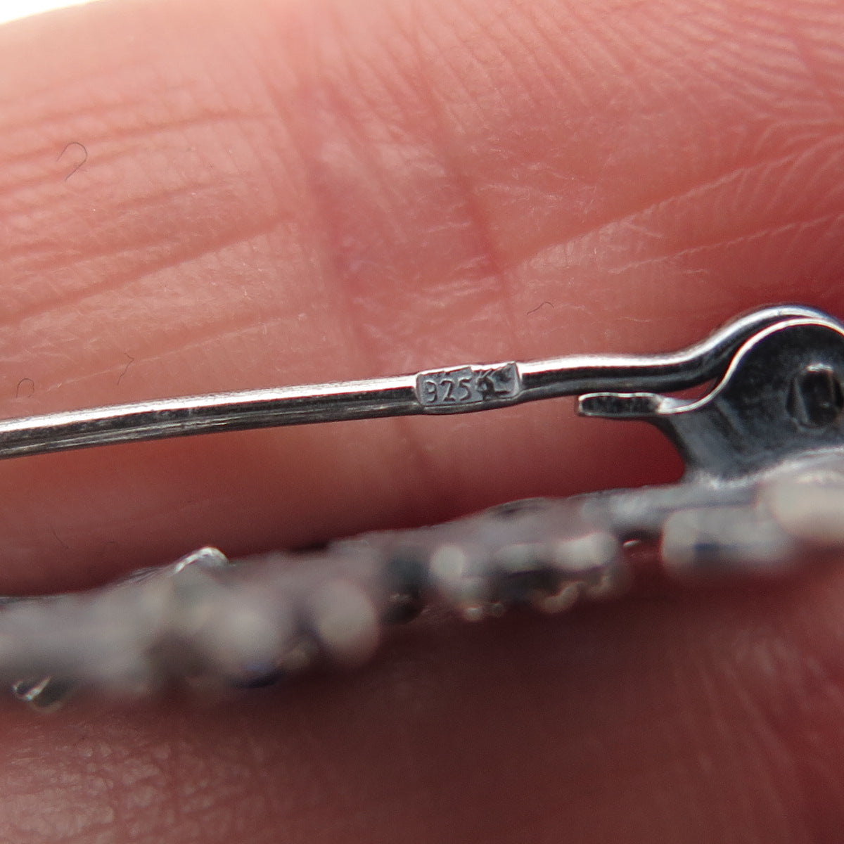 925 Sterling Silver Vintage Poland Blue Rhinestone Flower Oxidized Pin Brooch