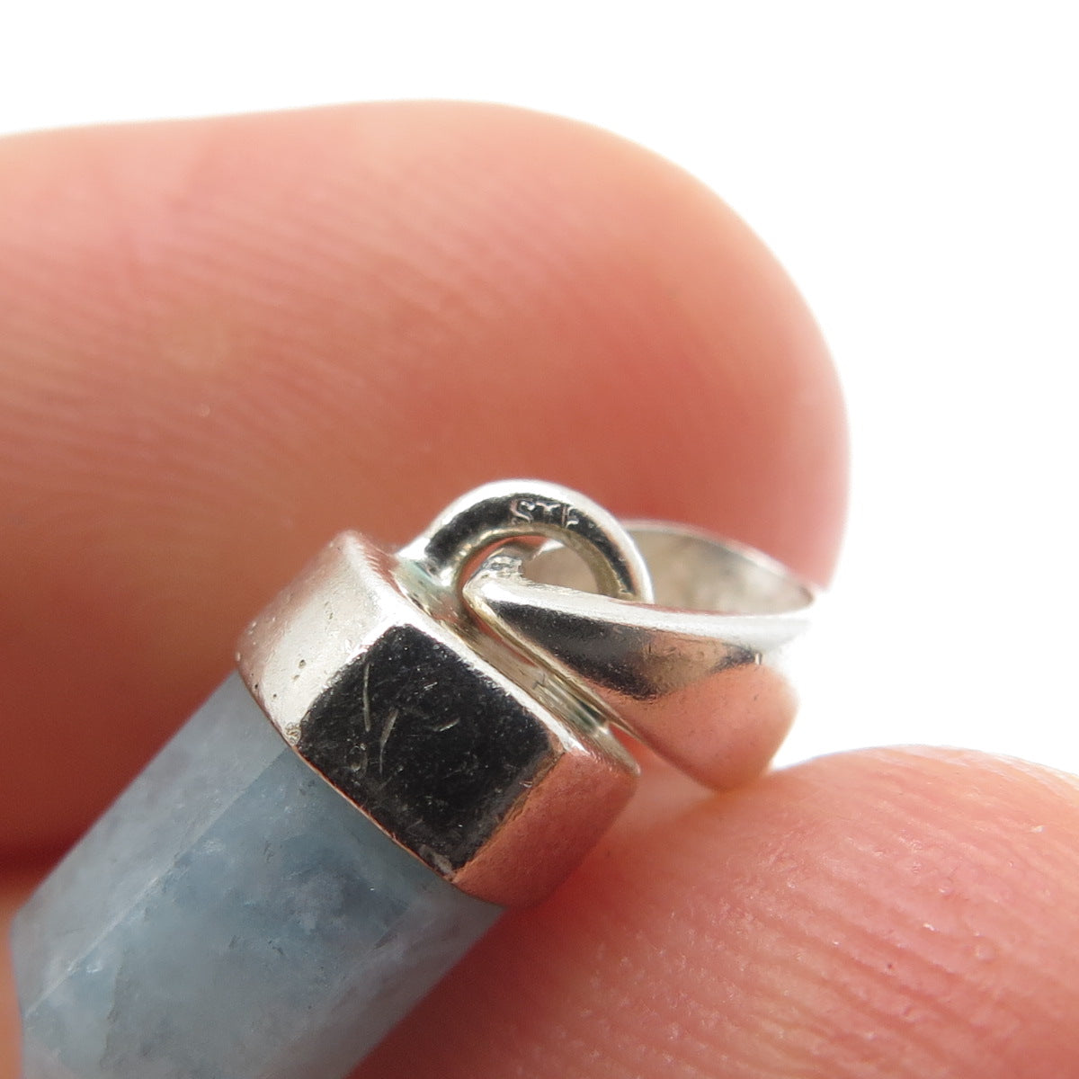 925 Sterling Silver Vintage Real Milky Aquamarine Amulet Mini Charm Pendant