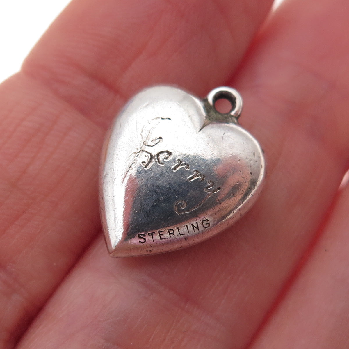 925 Sterling Silver Antique Art Deco Engraved Chatelaine Heart Charm Pendant