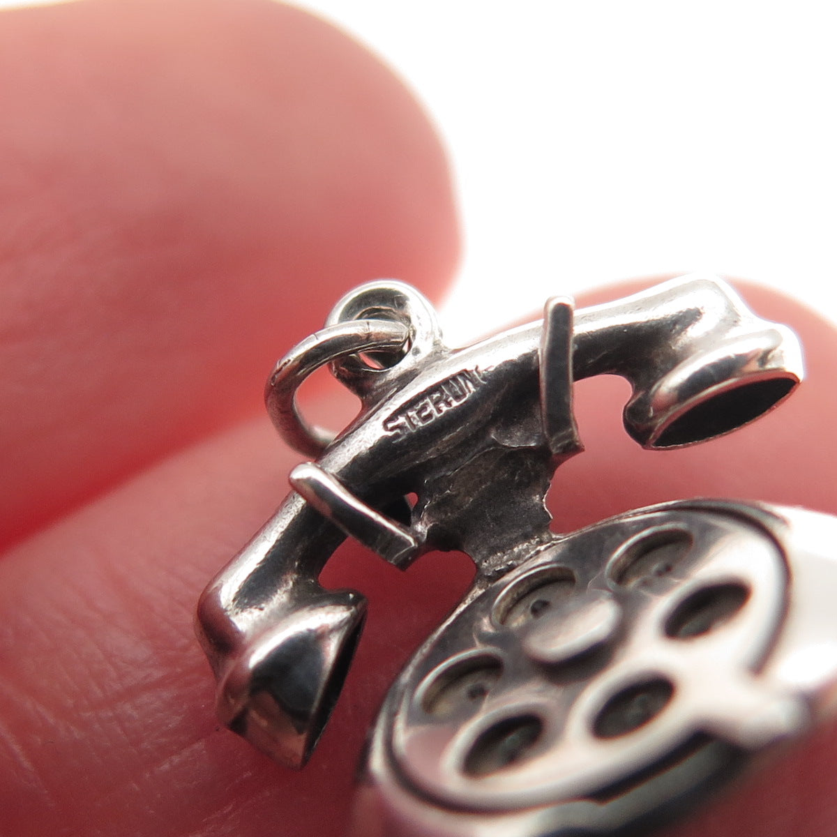 925 Sterling Silver Antique Art Deco I Love You Rotary Phone 3D Mini Pendant