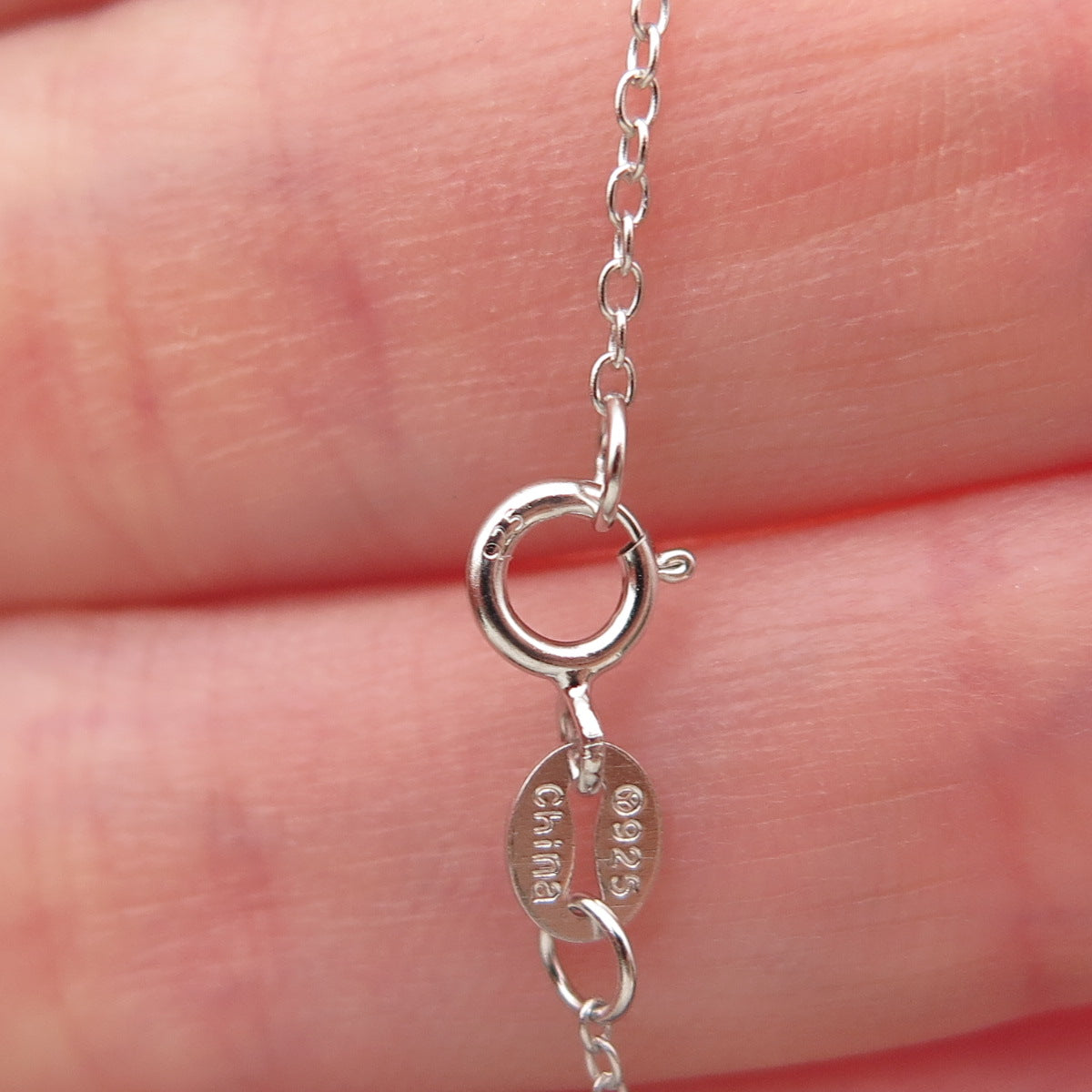 925 Sterling Silver Real Round-Cut Diamond Heart Cable Chain Necklace 18"