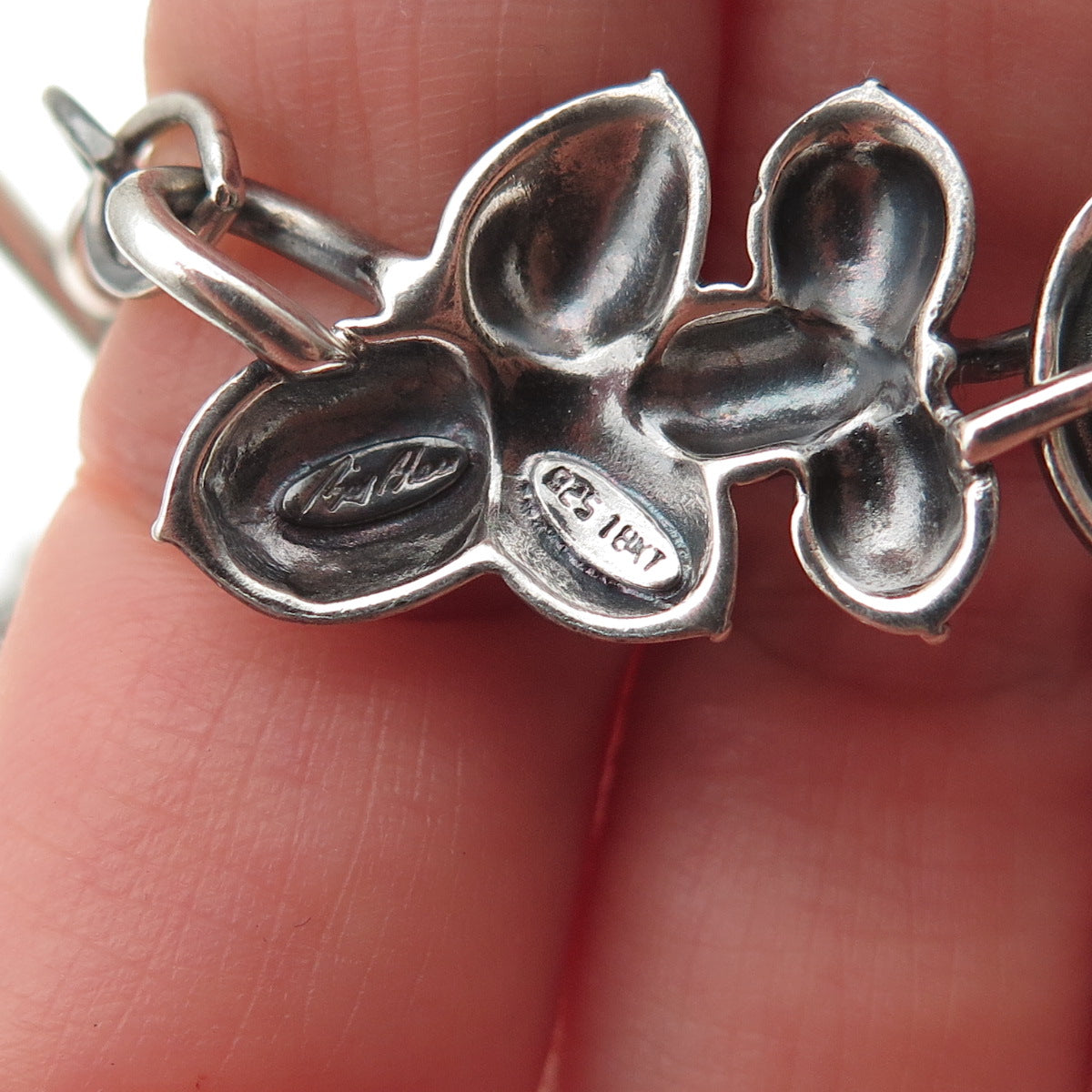 Bill Blass 925 Sterling Silver 18K Gold Vintage Modernist Floral Necklace 16"
