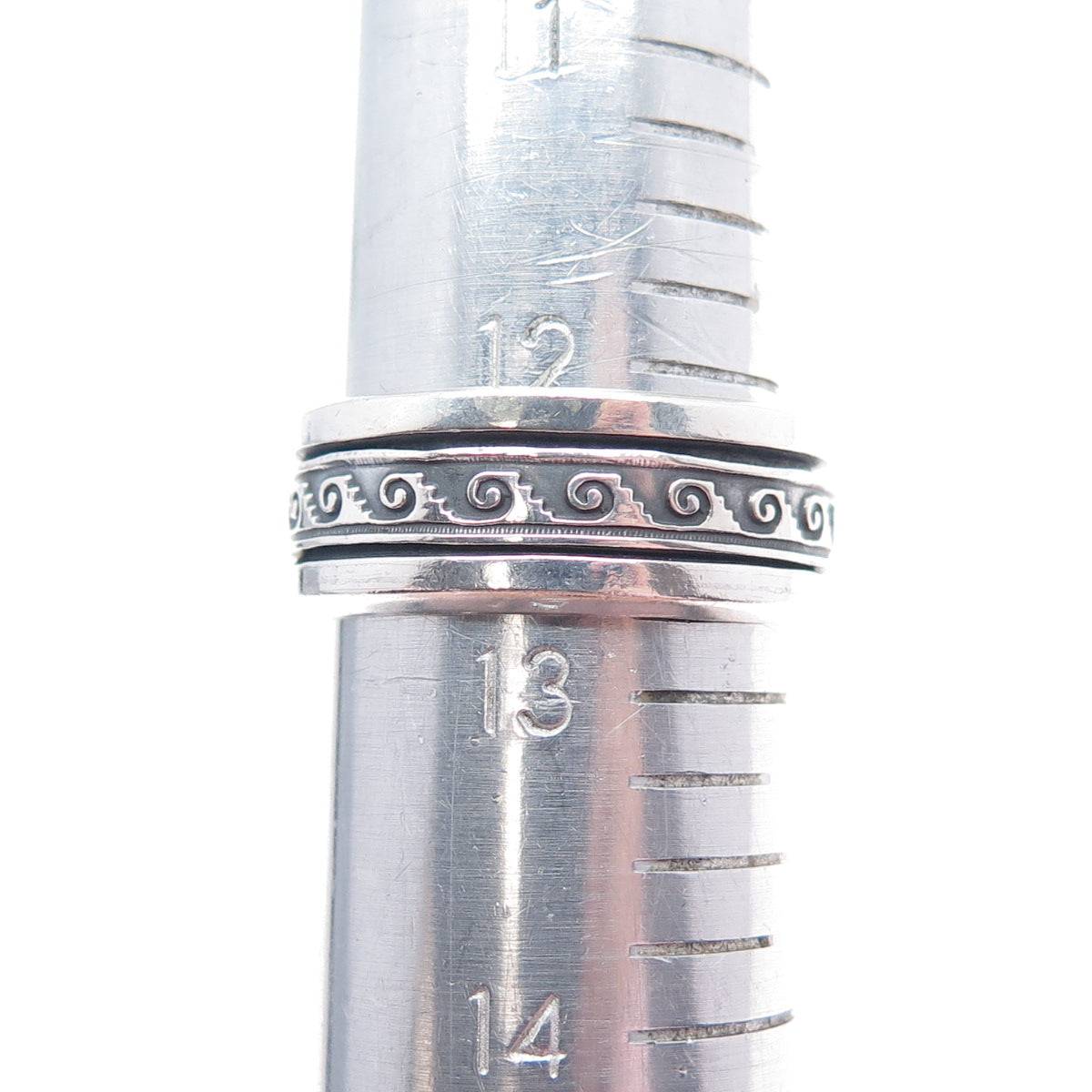 925 Sterling Silver Vintage Tribal Wave Oxidized Rotating Band Ring Size 12.75