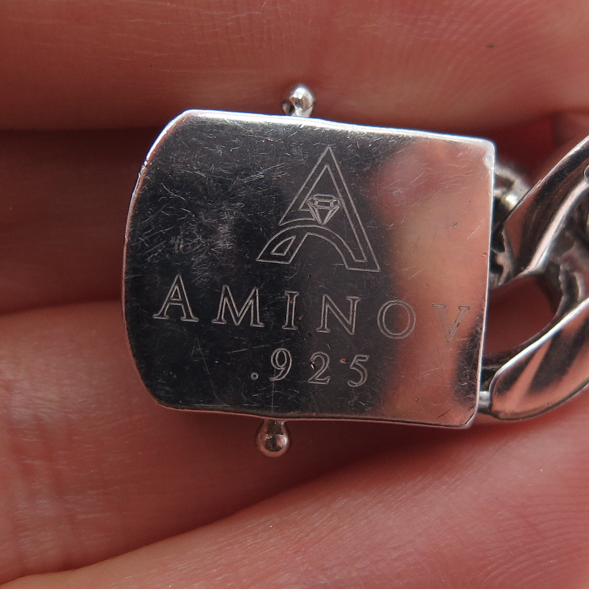 AMINOV 925 Sterling Silver Heavy 53.0g Hollow Cuban Link Bracelet 8.5"