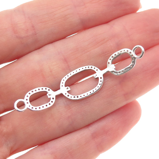 925 Sterling Silver Real Round-Cut Diamond ID Bracelet Centerpiece Part