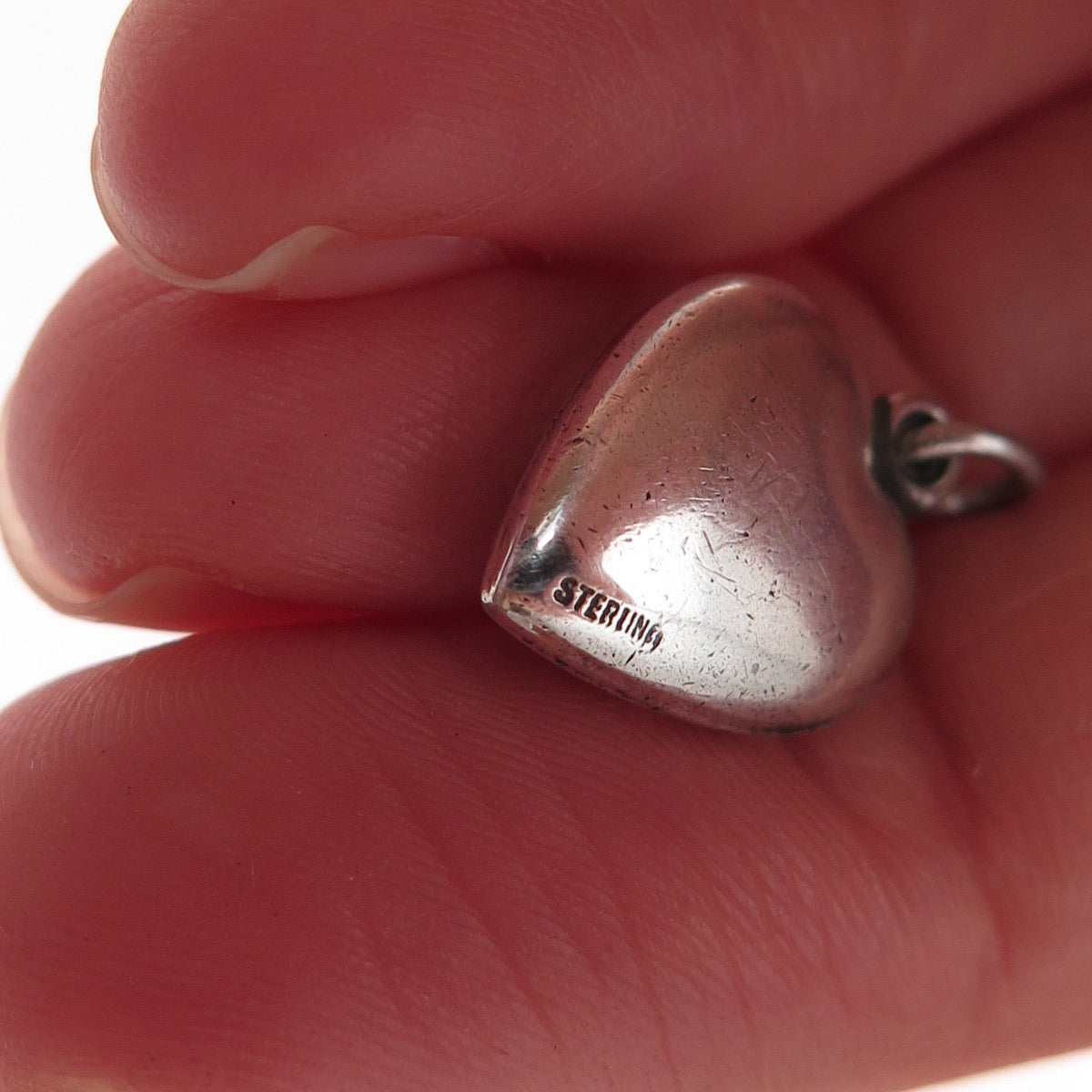 925 Sterling Silver Antique Art Deco Rhinestone Chatelaine Heart Charm Pendant