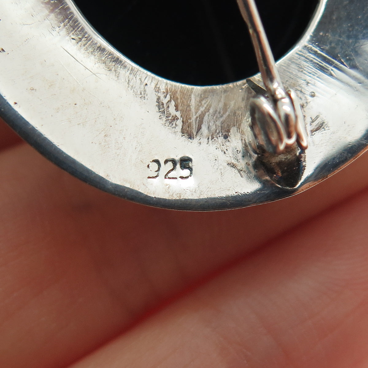 925 Sterling Silver Vintage Real Cabochon Black Onyx Pin Brooch