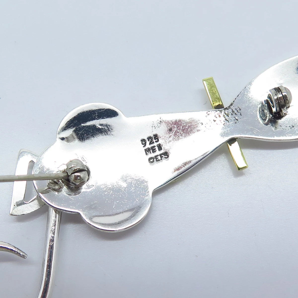 925 Sterling Silver 3-Tone Vintage Mexico Cat Pin Brooch