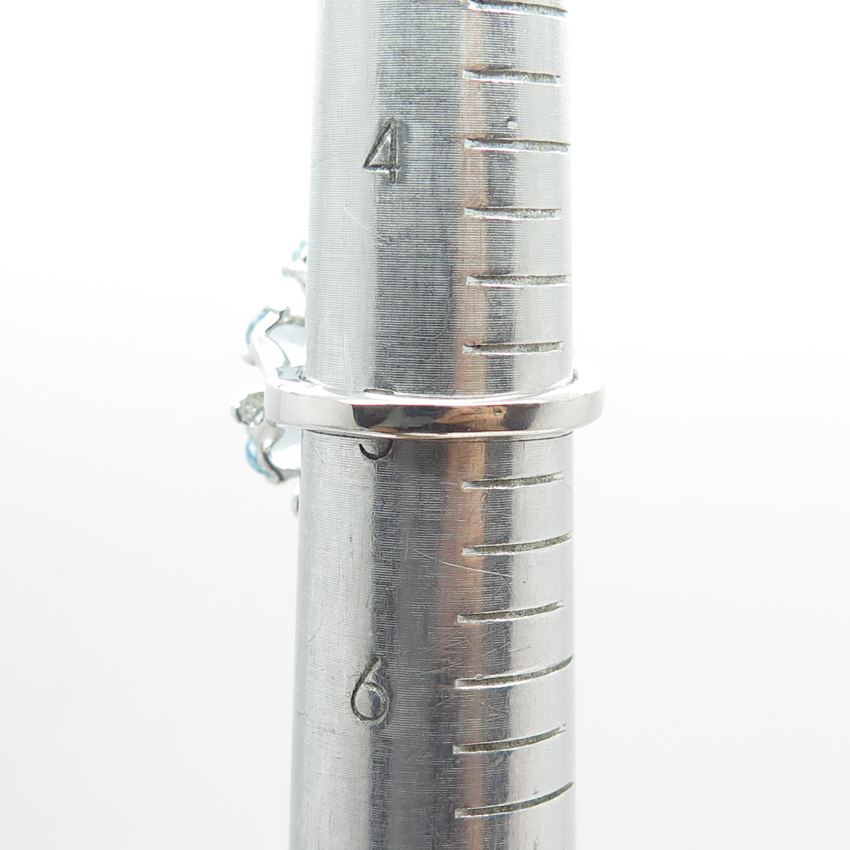 925 Sterling Silver Real Blue Topaz Gemstone Modernist Floral Ring Size 5