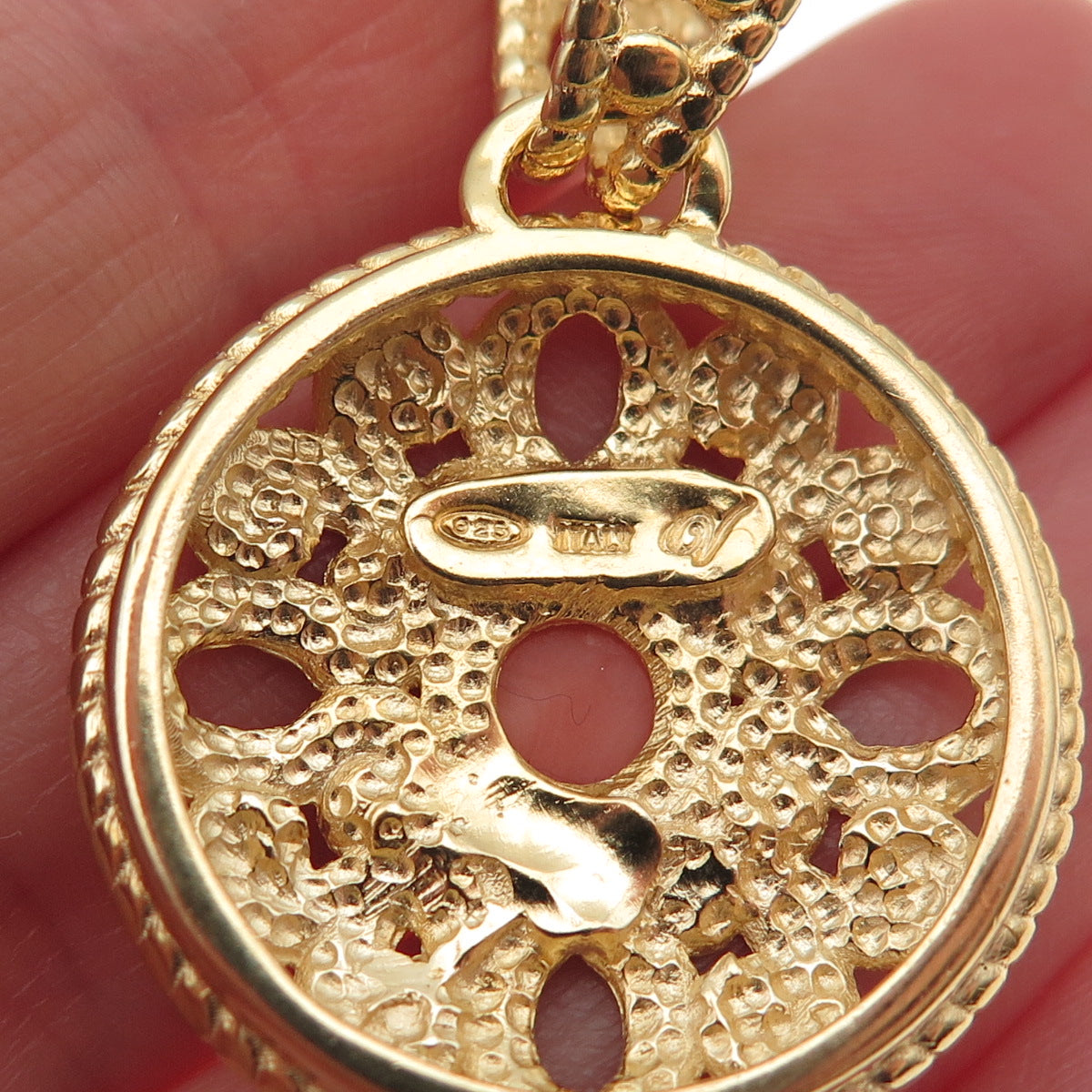 GioIelli Di Valenza 925 Sterling Gold Plated Italy Real Peach Coral Pendant