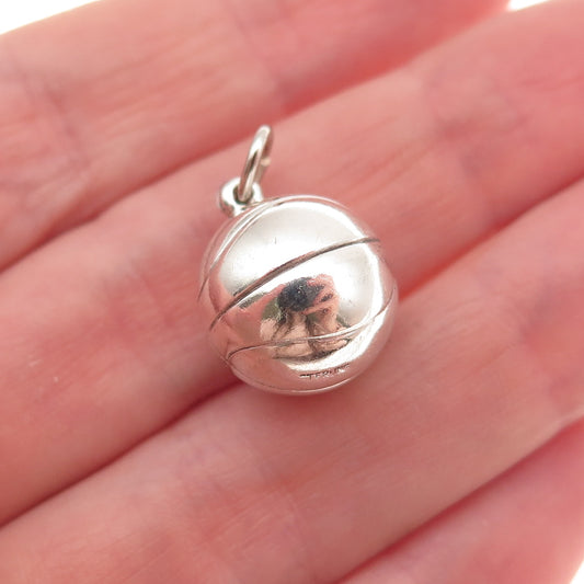925 Sterling Silver Antique Art Deco Basketball Oxidized Mini 3D Charm Pendant
