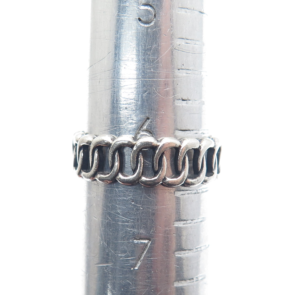 925 Sterling Silver Vintage Curb Chain Band Oxidized Ring Size 6.5