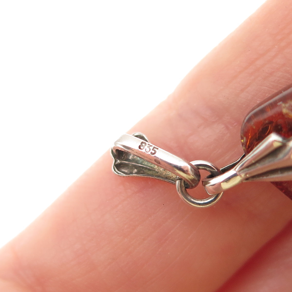 835 Silver Vintage Real Amber Modernist Teardrop Pendant