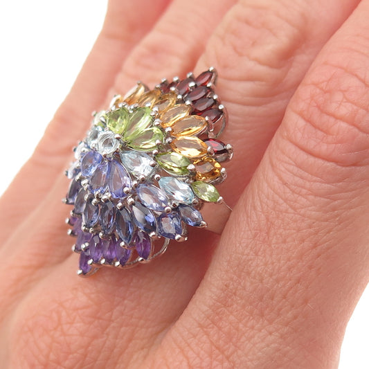 Chuck Clemency 925 Sterling Silver Real Multi-Color Gem Ring Size 9.25