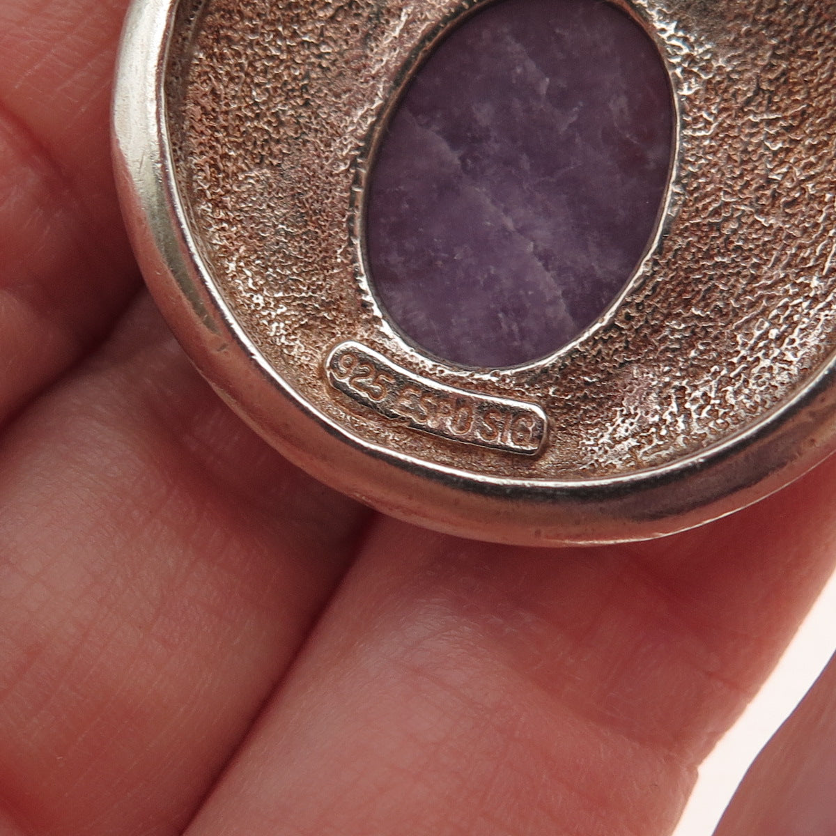 ESPO SIG Joseph Esposito Sterling Silver Vintage Real Amethyst Modernist Pendant