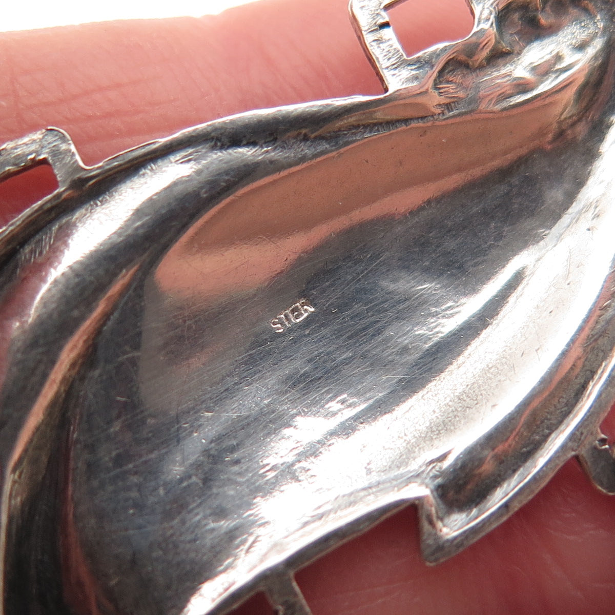 925 Sterling Silver Vintage Modernist Floral Oxidized Bracelet 7" (missing lock)