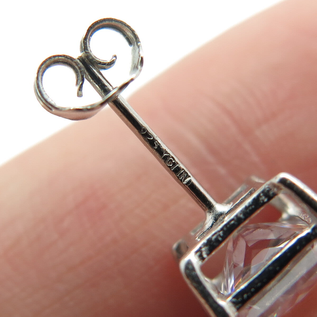 925 Sterling Silver Princess-Cut C Z Stud Earrings