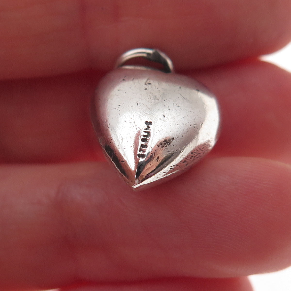925 Sterling Silver Antique Art Deco Engraved Chatelaine Heart Charm Pendant