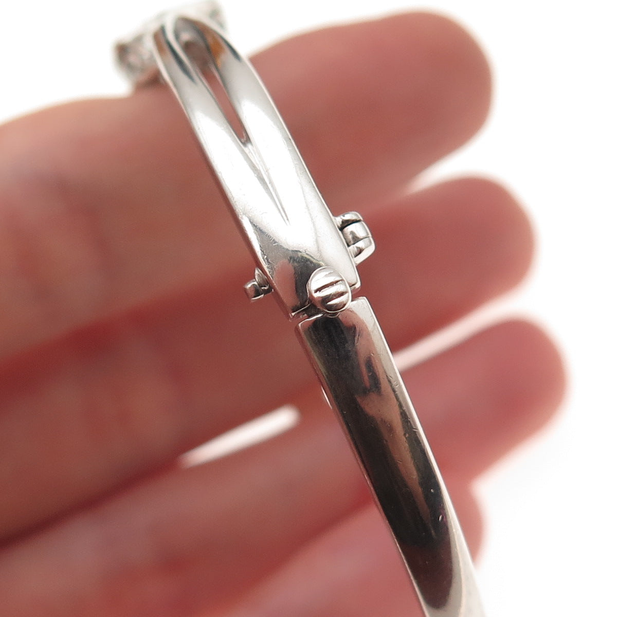 925 Sterling Silver Real Round-Cut Diamond Bangle Bracelet 7"