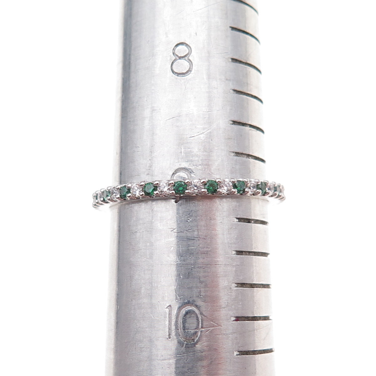 925 Sterling Silver Real Chrome Diopside & C Z Eternity Band Ring Size 9