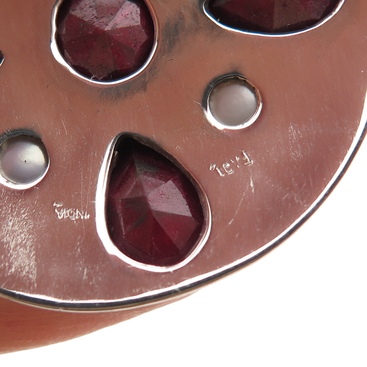 Fadi 925 Sterling Silver Vintage Real Ruby & Pearl Modernist Disc Pendant
