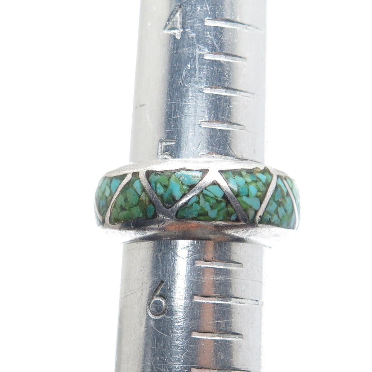 Old Pawn Sterling Silver Vintage Southwestern Turquoise Inlay Band Ring Size 5.5