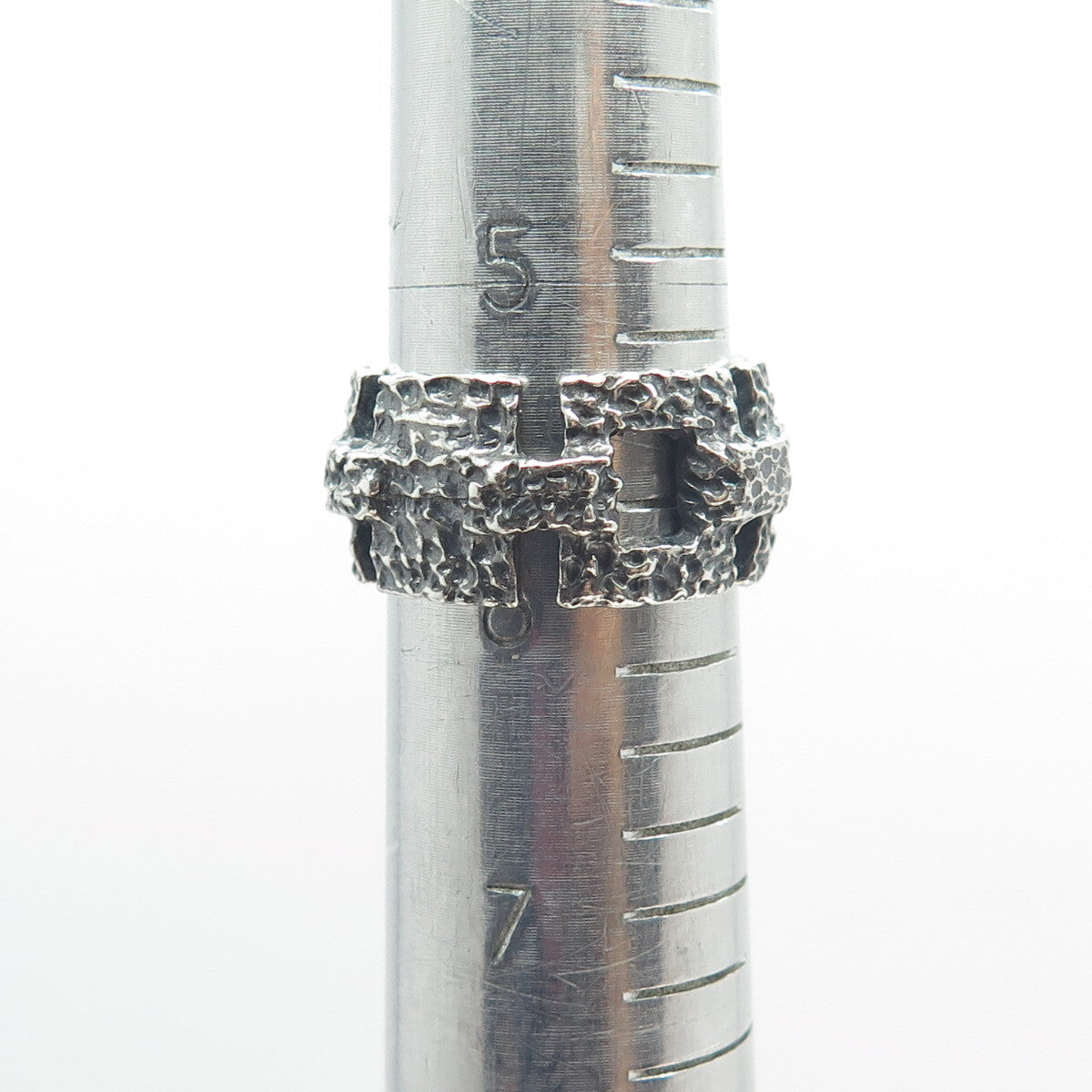 925 Sterling Silver Vintage Nugget Panel Link Oxidized Ring Size 6