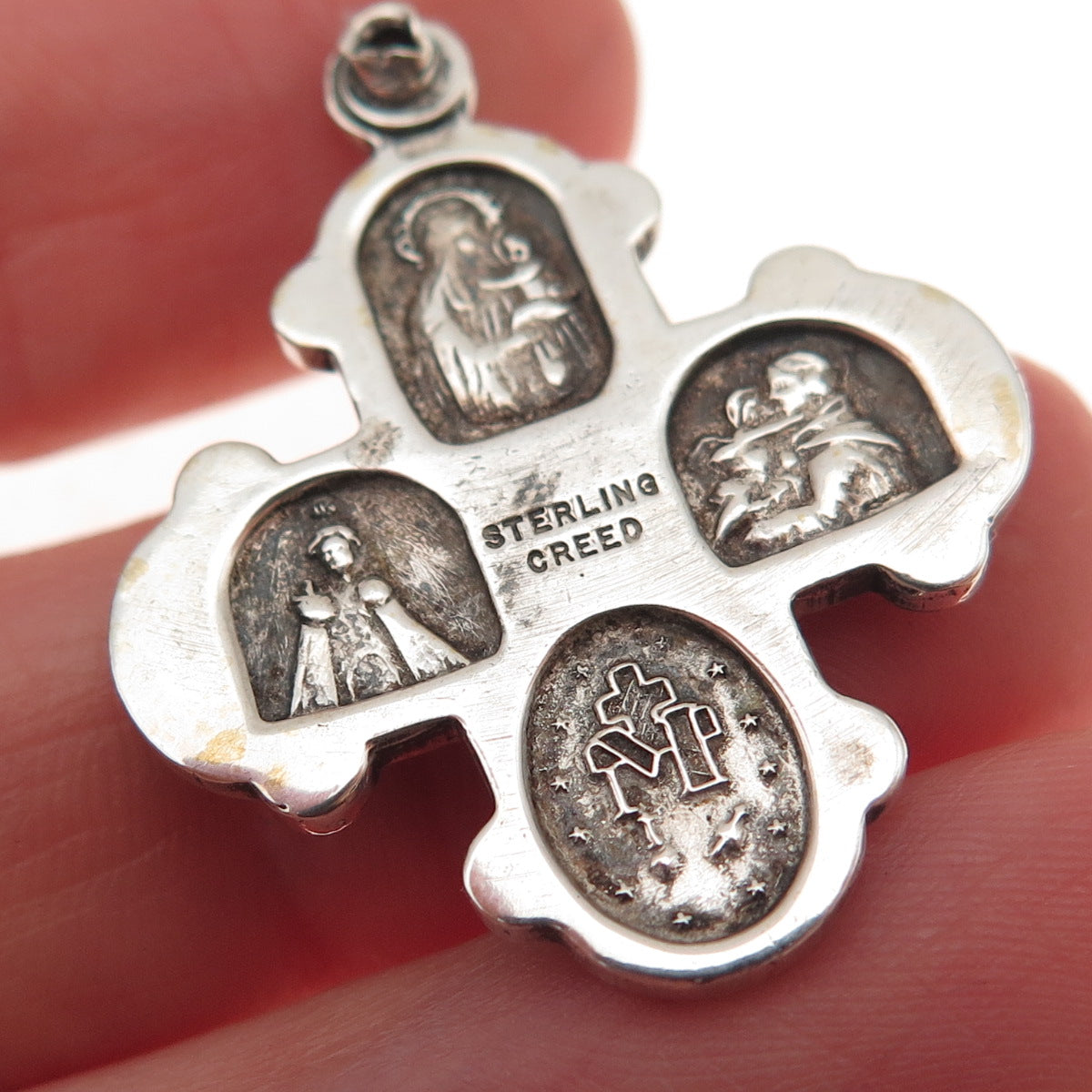 Creed 925 Sterling Silver Antique Art Deco 4-Way Cross Oxidized Charm Pendant