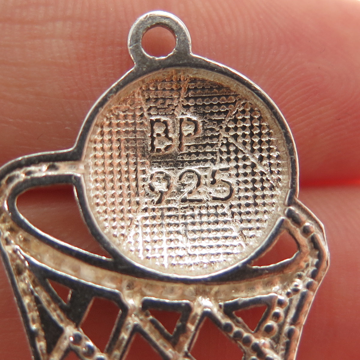 925 Sterling Silver Vintage Basketball Hoop & Ball Charm Pendant