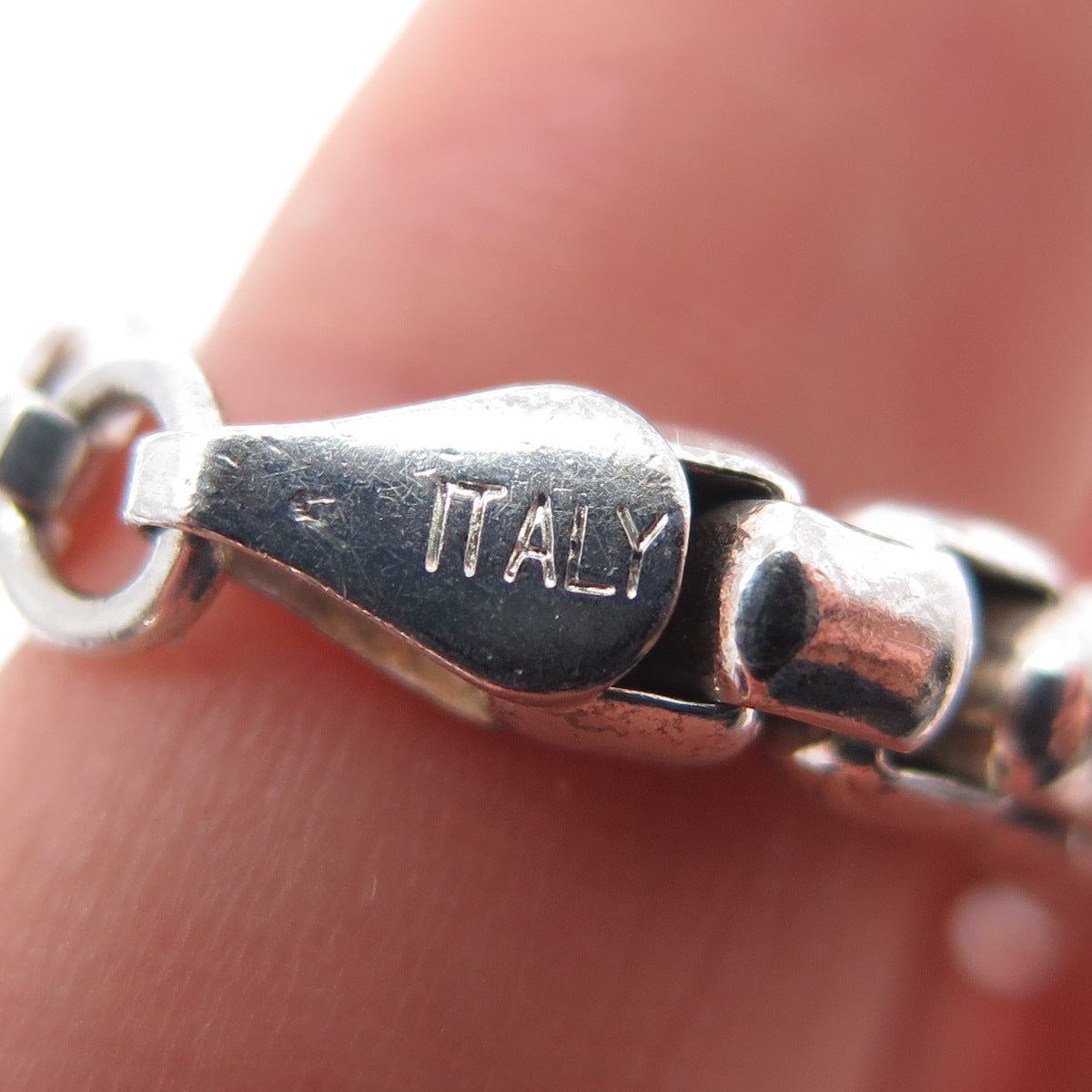 925 Sterling Silver Vintage Italy Round Box Link Bracelet 7.5"