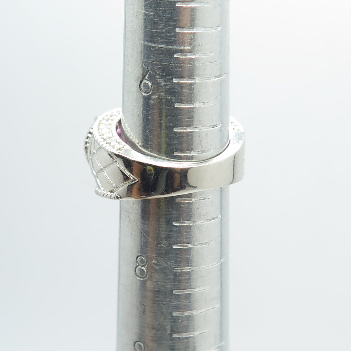 925 Sterling Silver Oval & Round-Cut Pink & White C Z Ring Size 7.25