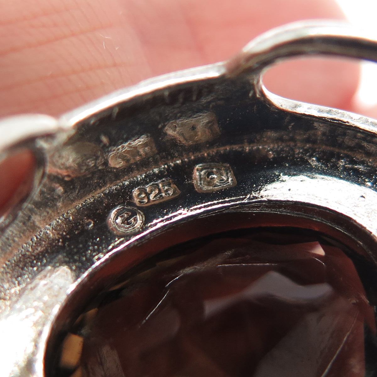925 Sterling Silver Vintage Real Oval-Cut Smoky Quartz Modernist Slide Pendant
