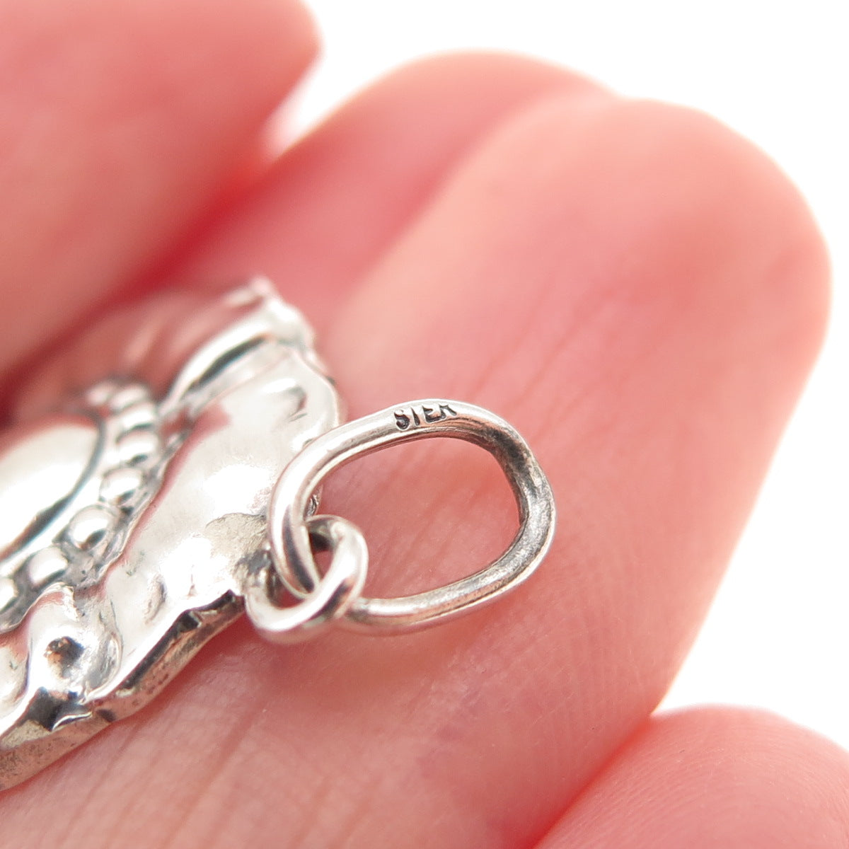 925 Sterling Silver Vintage Flower Oxidized Charm Pendant