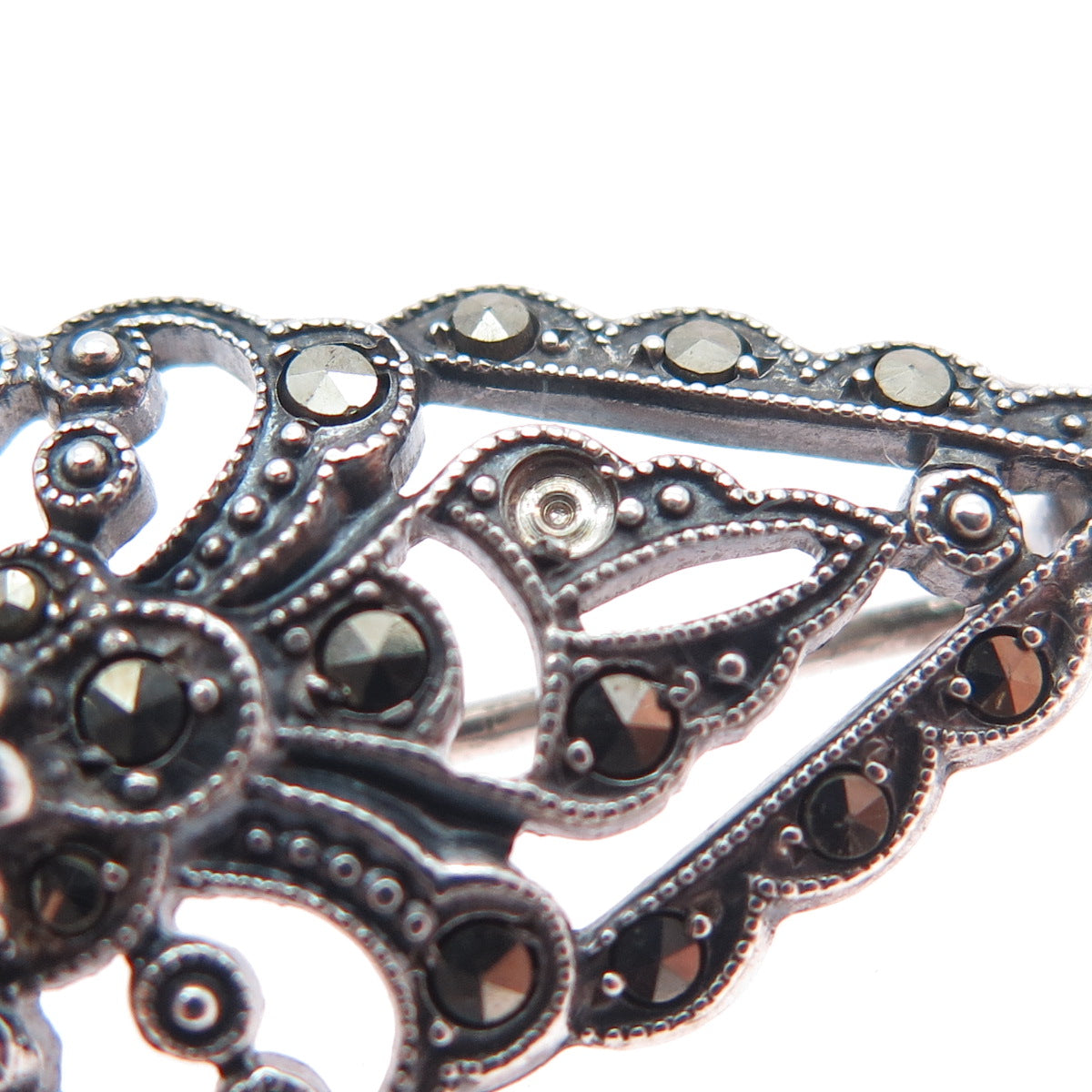 925 Sterling Silver Antique Art Deco Real Marcasite Brooch (missing 2 stones)