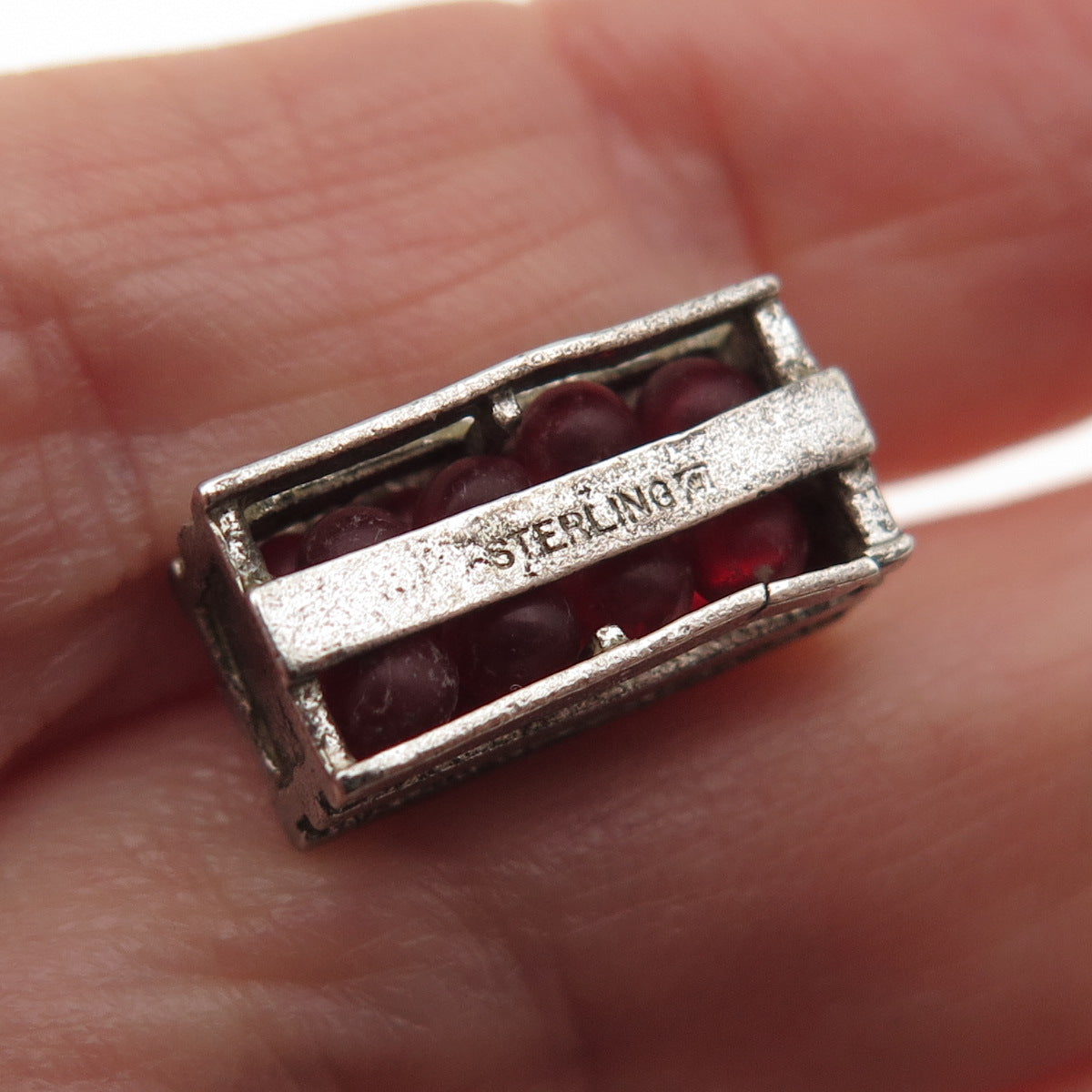 Wells Sterling Silver Antique Art Deco Cape Cod Cranberry Crate 3D Mini Pendant