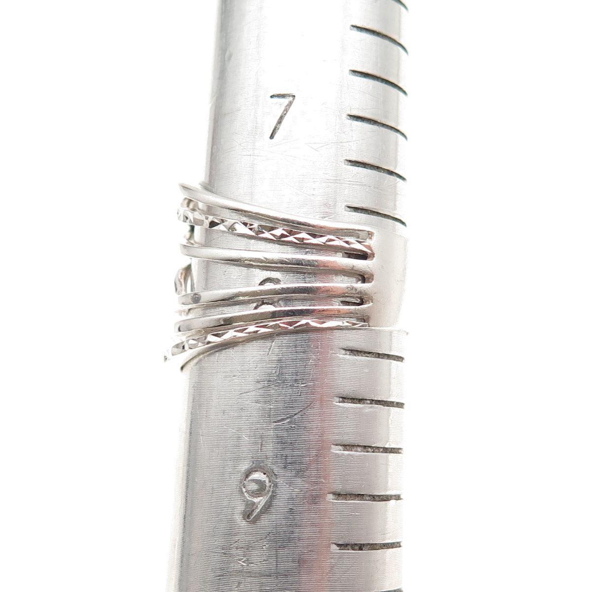 925 Sterling Silver Vintage Diamond-Cut Multi-Row Ring Size 8
