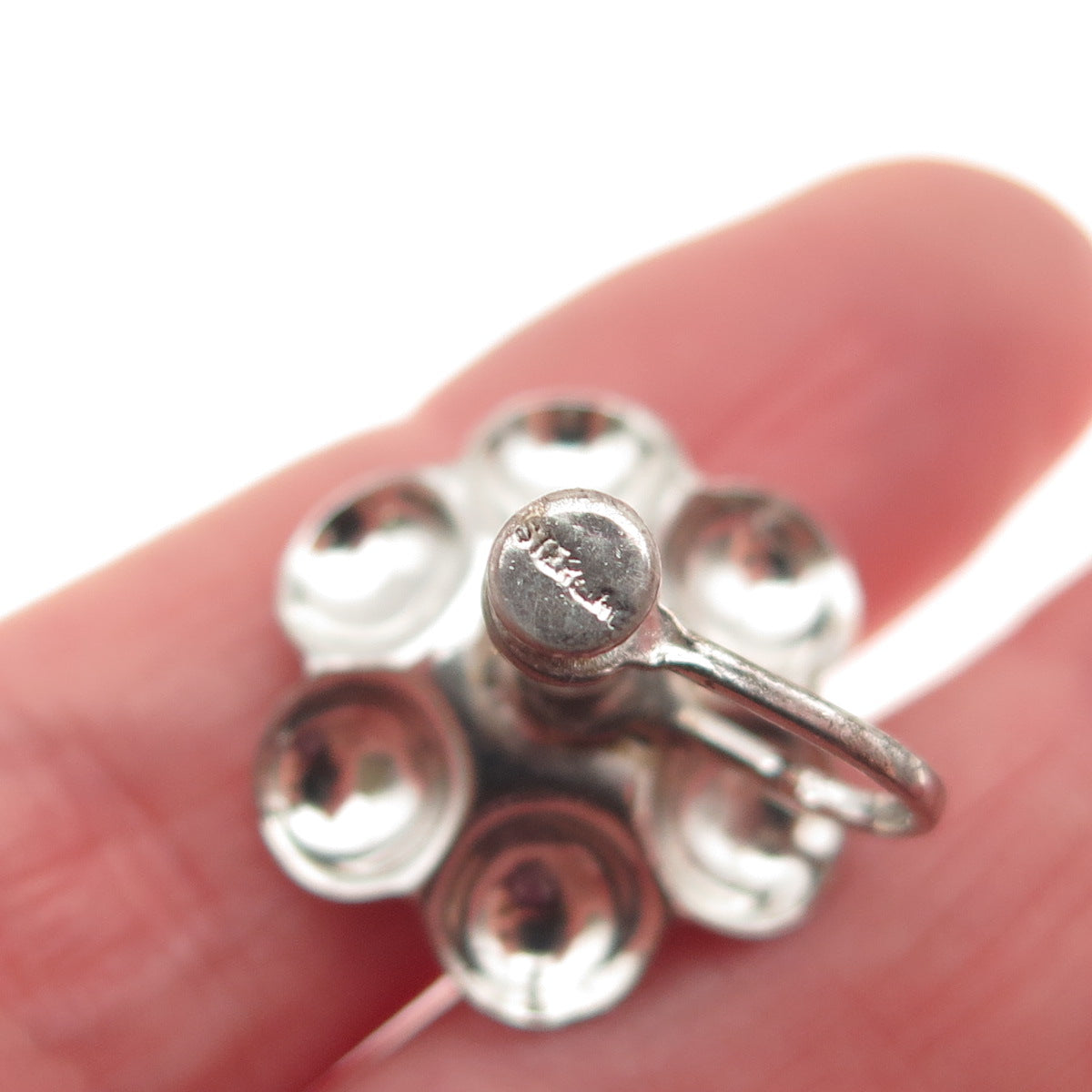 925 Sterling Silver Vintage Flower Oxidized Screw Back Earrings