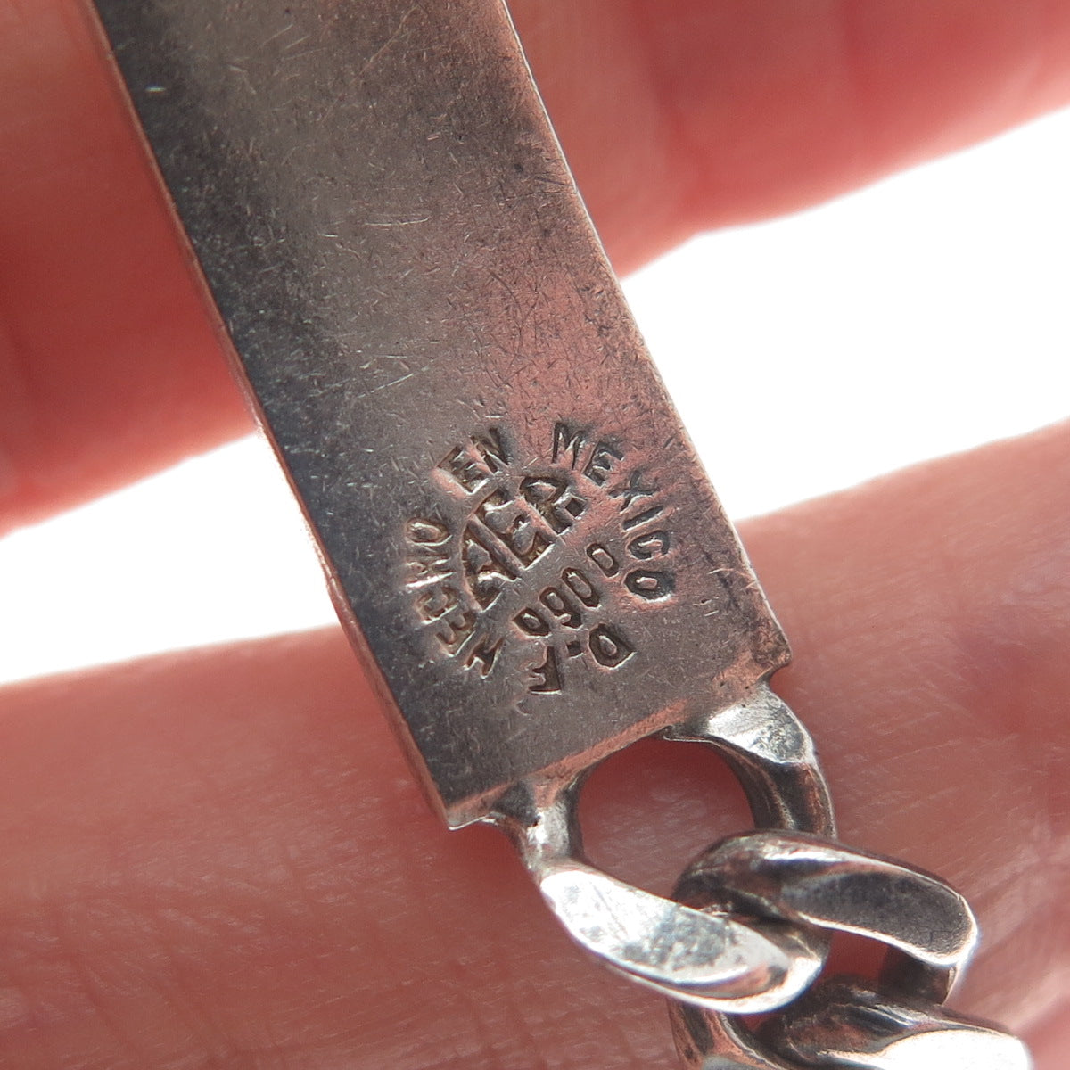 900 Silver Vintage AEP Mexico ID Curb Link Bracelet 7"