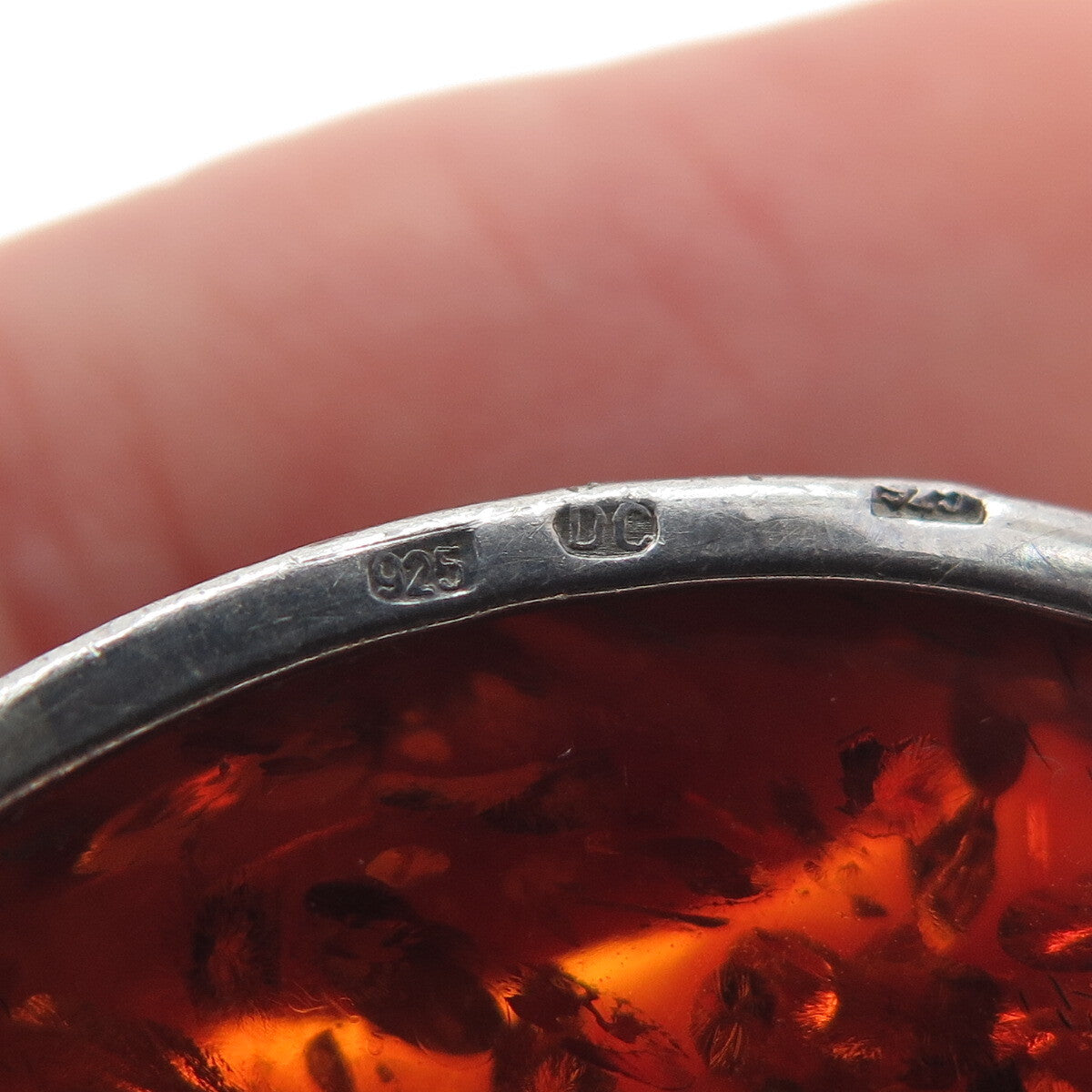 925 Sterling Silver Vintage DC Poland Real Amber Rose Flower Modernist Brooch