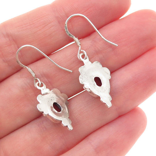 925 Sterling Silver Vintage Real Carnelian Modernist Oxidized Dangle Earrings