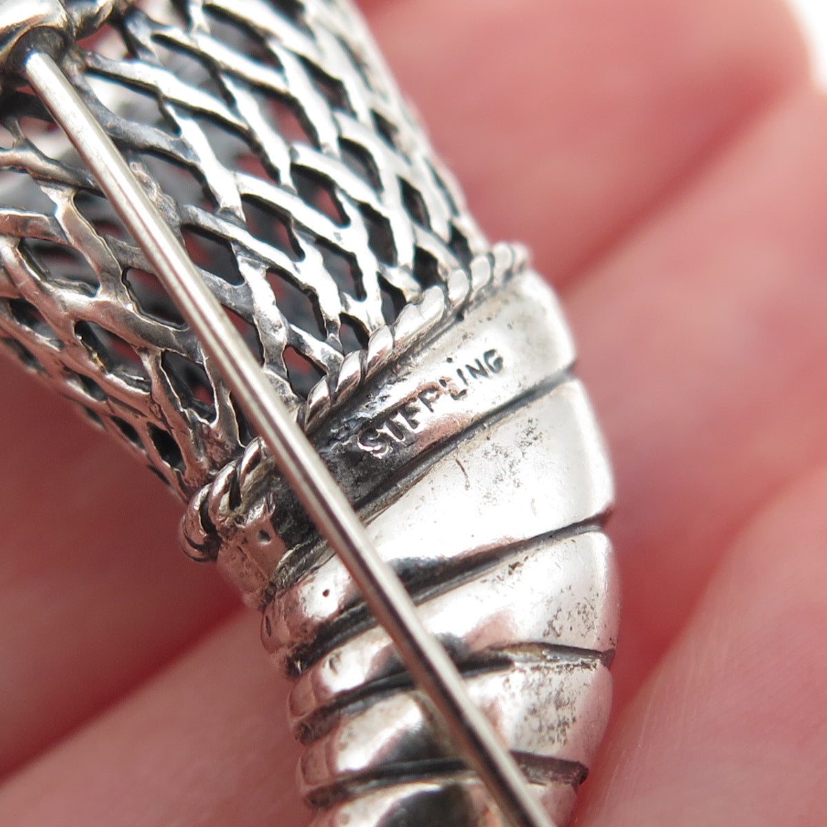 925 Sterling Silver Vintage Horn of Plenty Oxidized Lapel Pin