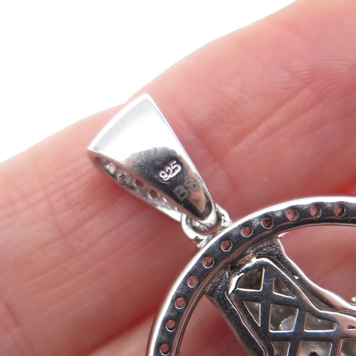 925 Sterling Silver Round-Cut C Z Jesus Charm Pendant