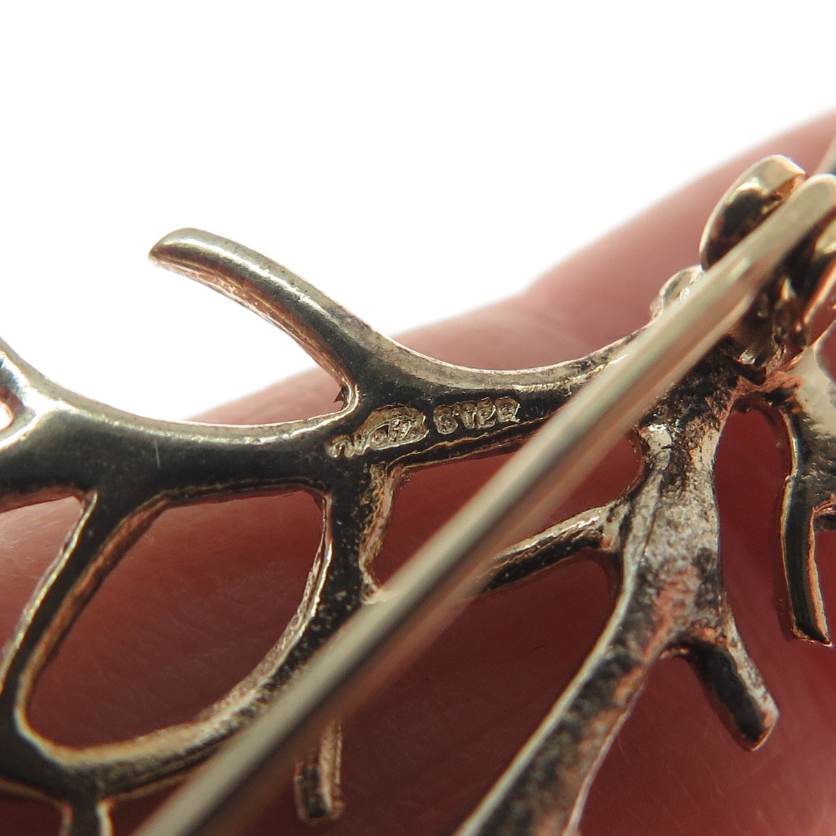 WELLS 925 Sterling Silver Gold Plated Vintage Real Tiger Eye Tree of Life Brooch
