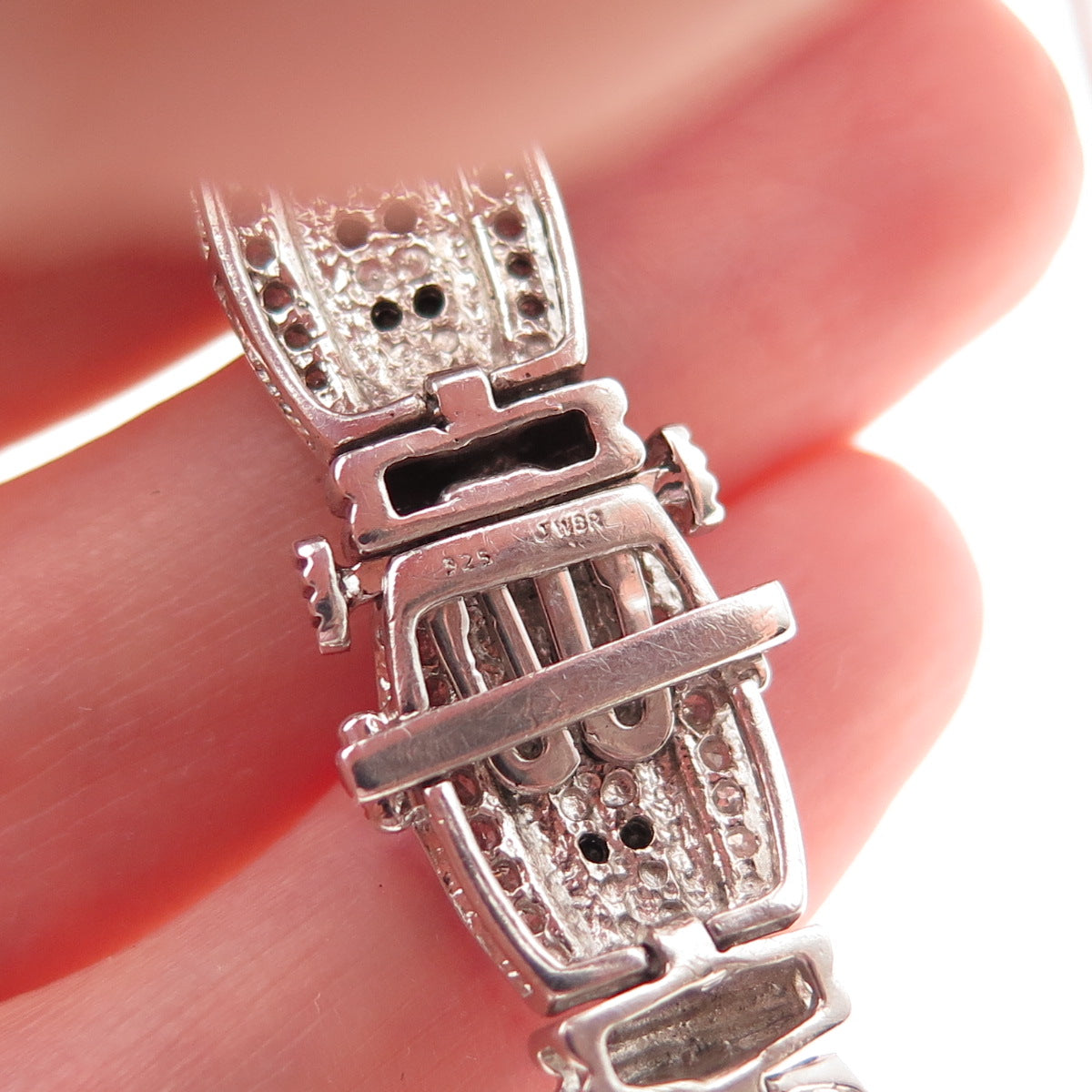 Jane Seymour 925 Sterling Silver Real Black & White Diamond Bracelet 7.5"