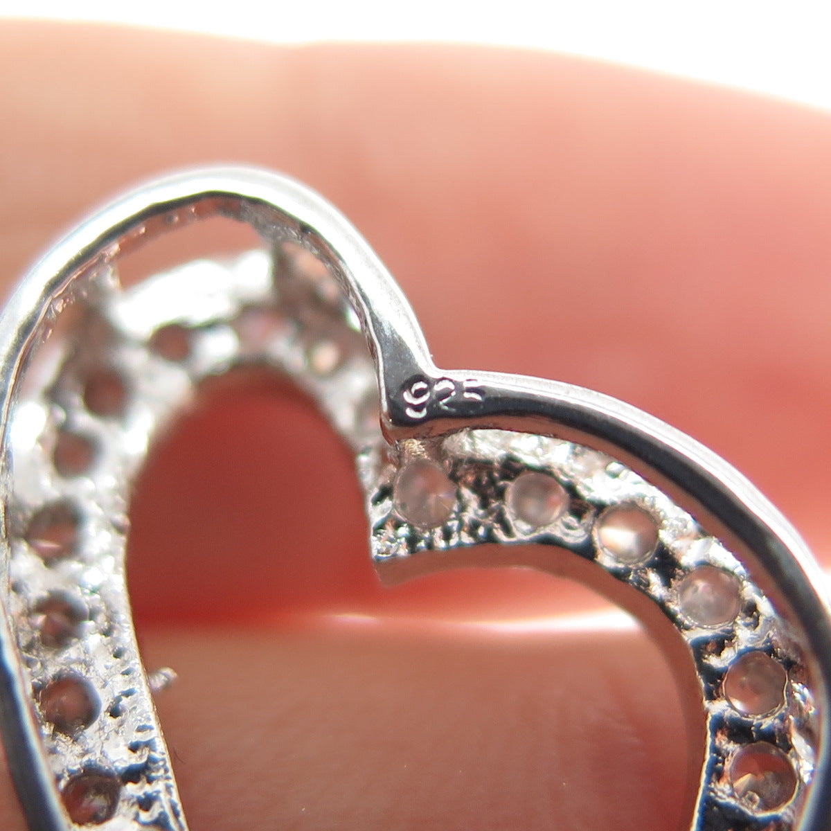 925 Sterling Silver Round-Cut C Z Heart Slide Charm Pendant